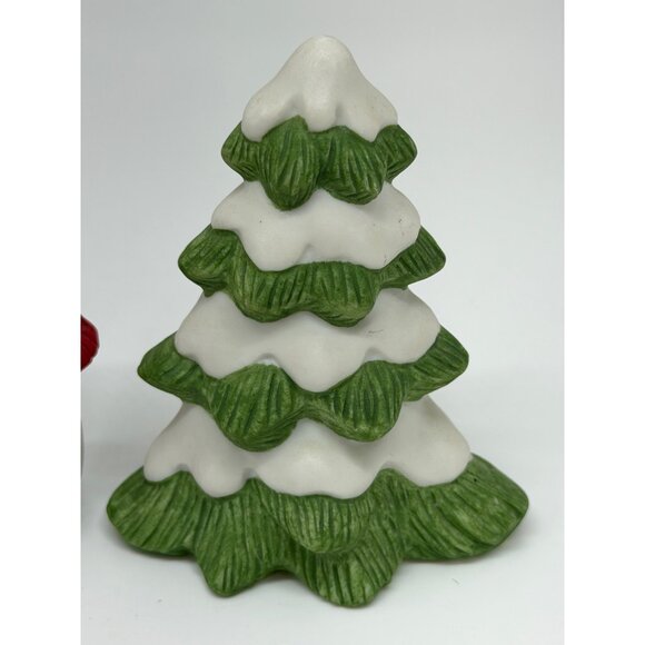 VTG Homco Christmas Snowman & Pine Tree Ceramic Figurine Set 2.5" Holiday Decor - Picture 4 of 7